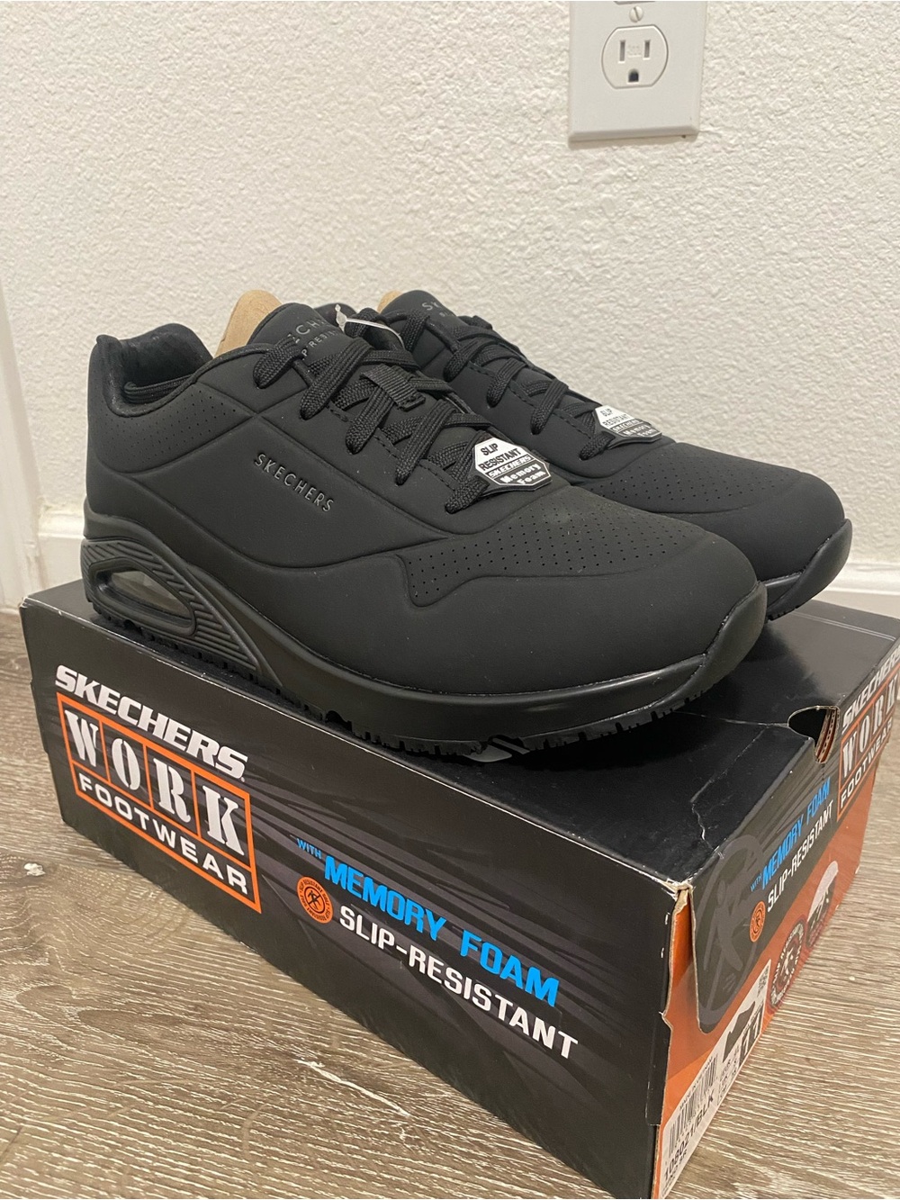 Skechers Womens Black Work Slip-Resistant Memory Foam Shoes